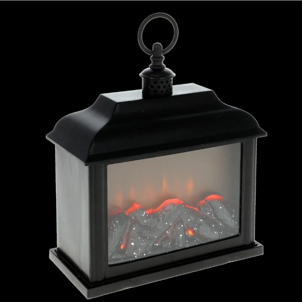 Black LED Fireplace Lantern